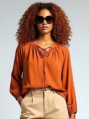 A New Day Linen Blend Boho Tie-Front Blouse | XXL | Like New